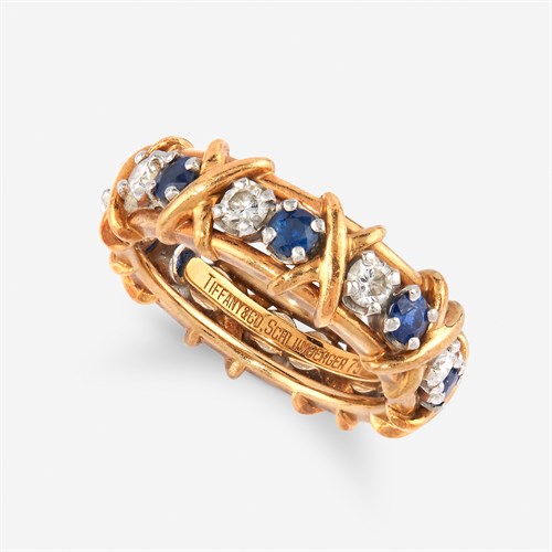 Lot 89 - A diamond, sapphire, eighteen karat gold, and platinum ring, Tiffany & Co.