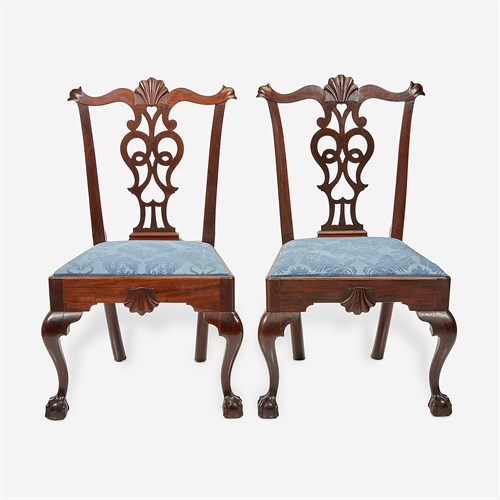 Lot 32 - A pair of Chippendale carved mahogany side chairs