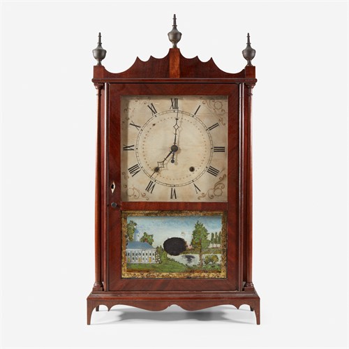 Lot 222 - A Federal Carved Mahogany and Églomisé Mantel Clock