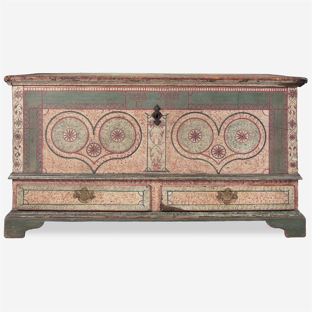 Lot 64 - A painted and decorated poplar dower chest for Eva Beier (1767-1854)