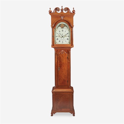Lot 59 - A Federal carved figured walnut tall case clock
