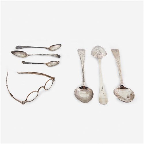 Lot 26 - A collection of Philadelphia coin silver: pair of spectacles, tablespoons and teaspoons