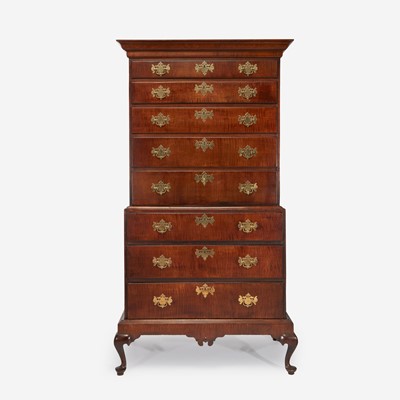Lot 56 - A Queen Anne figured maple chest-on-chest-on-frame