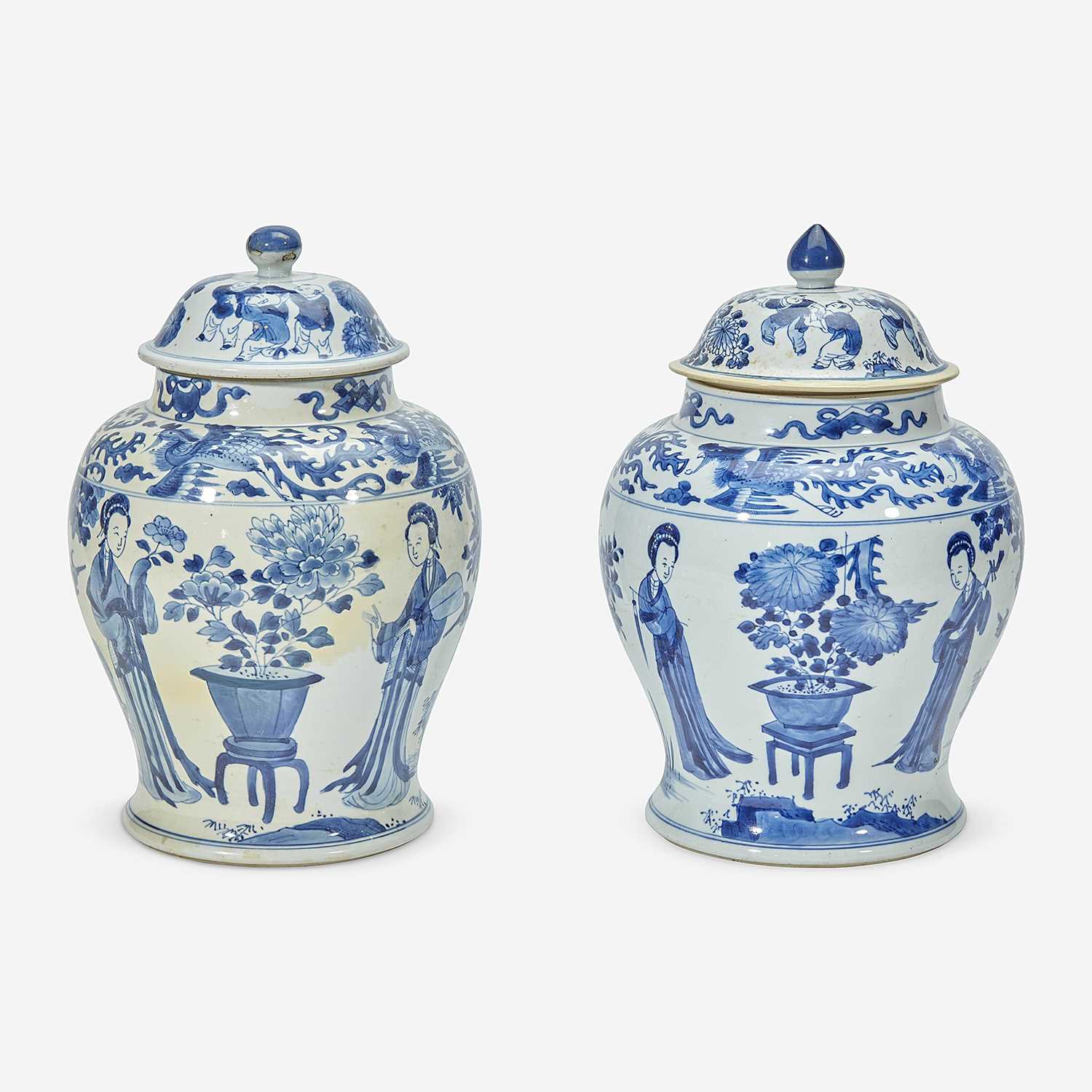 Lot 7 - Two similar Chinese blue and white porcelain baluster jars and covers