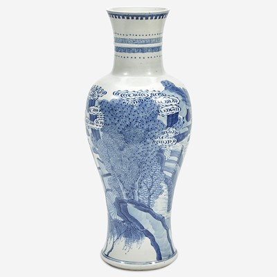 Lot 5 - A Chinese blue and white porcelain tall baluster vase