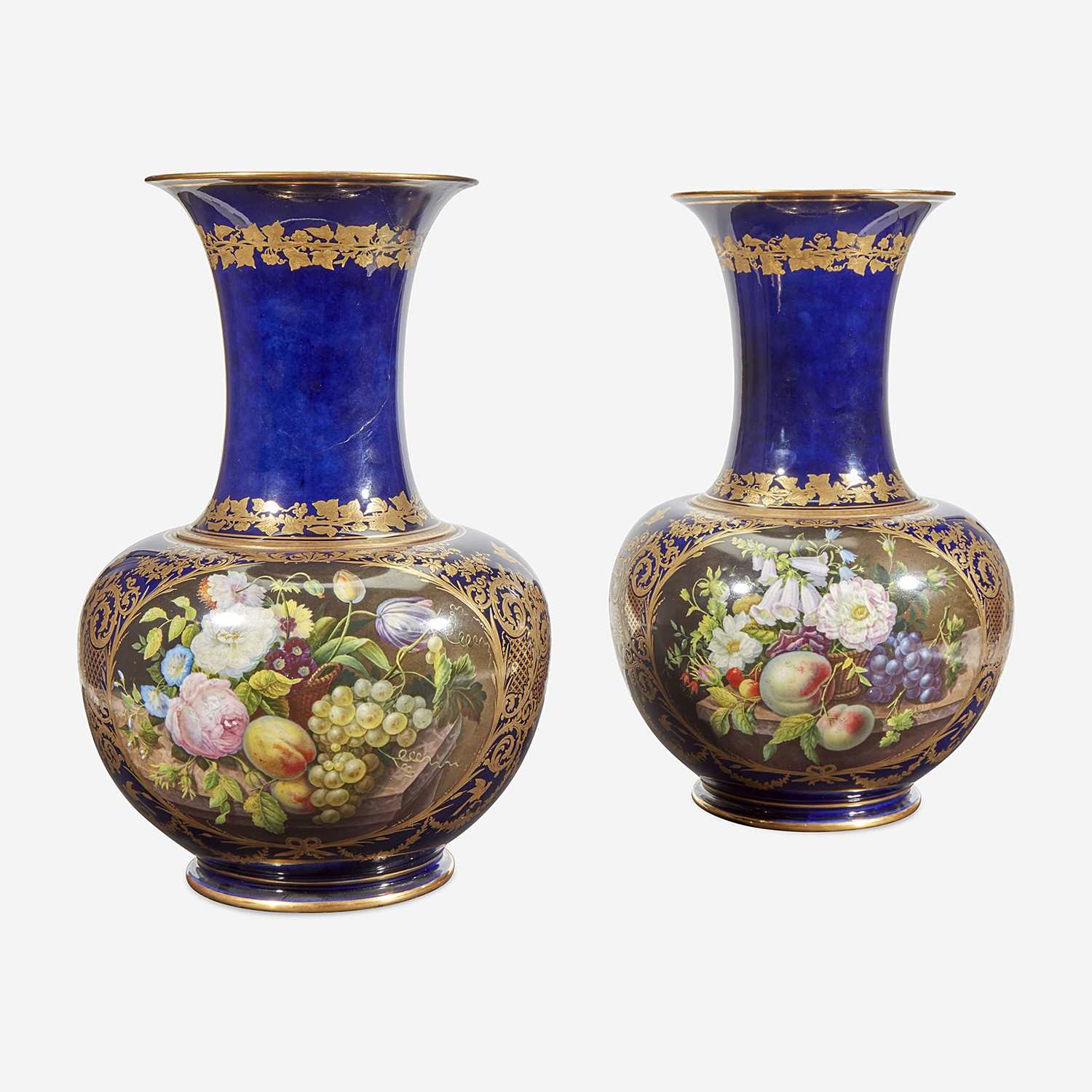 Lot 51 - A Pair of Paris Porcelain Handpainted Floor Vases