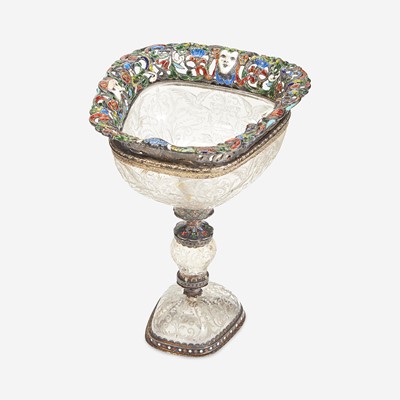 Lot 185 - An Austrian Silver Gilt and Enamel Mounted Etched Rock Crystal Cup