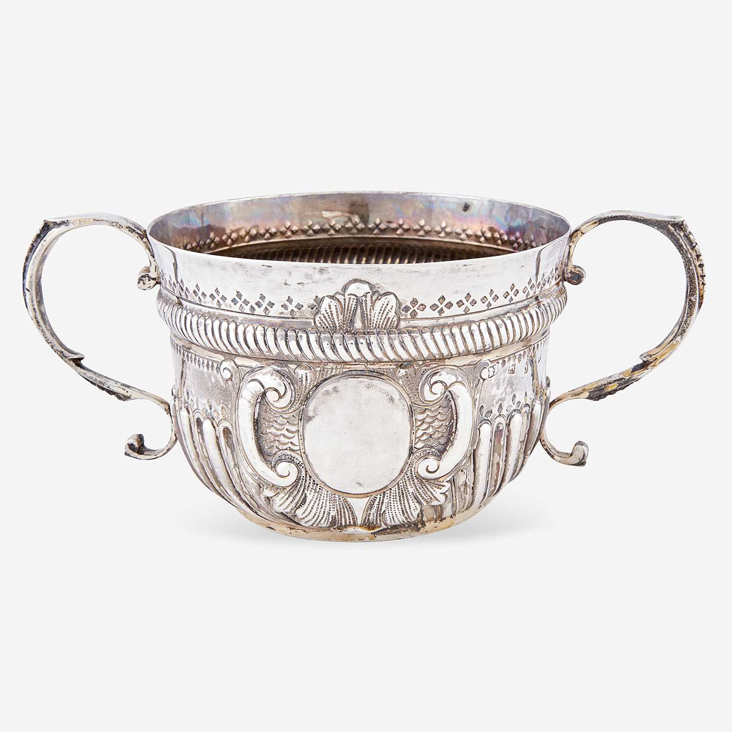Lot 14 - A George II sterling silver twin-handled caudle cup