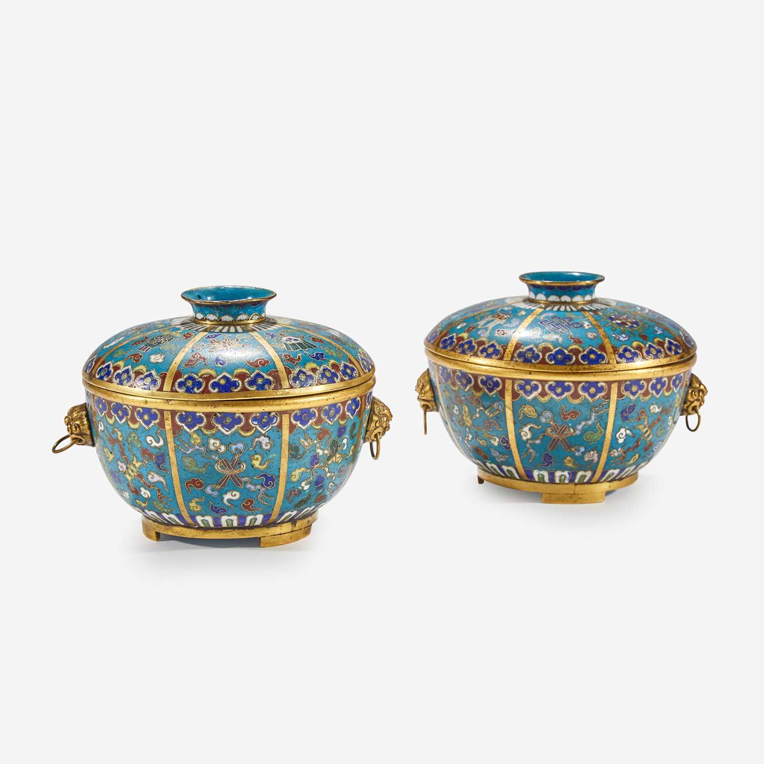 Lot 112 - A pair of Chinese cloisonné covered circular bowls