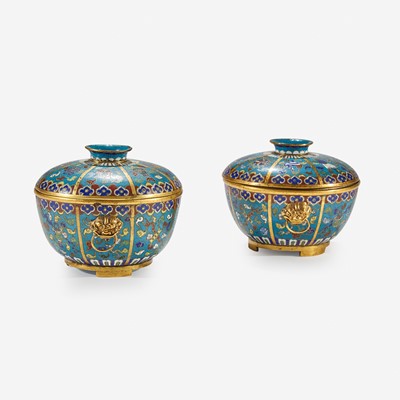Lot 112 - A pair of Chinese cloisonné covered circular bowls