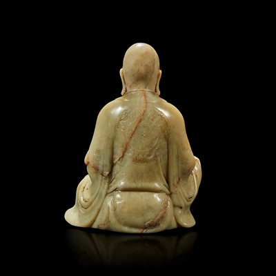 Lot 109 - A finely-carved Chinese soapstone figure of a seated luohan