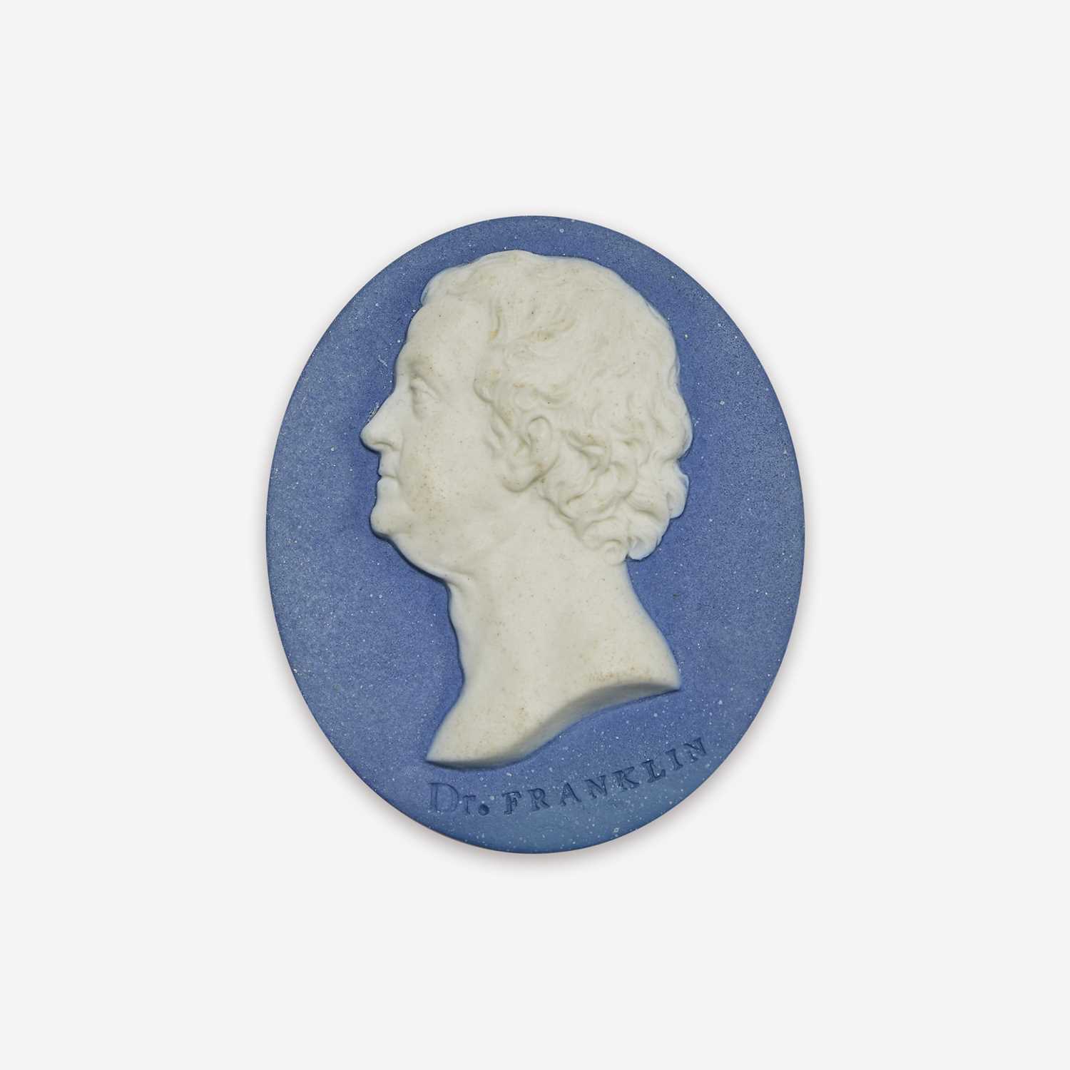 Lot 35 - A Wedgwood & Bentley blue and white Jaspwerware portrait medallion of Benjamin Franklin (1706-1790)