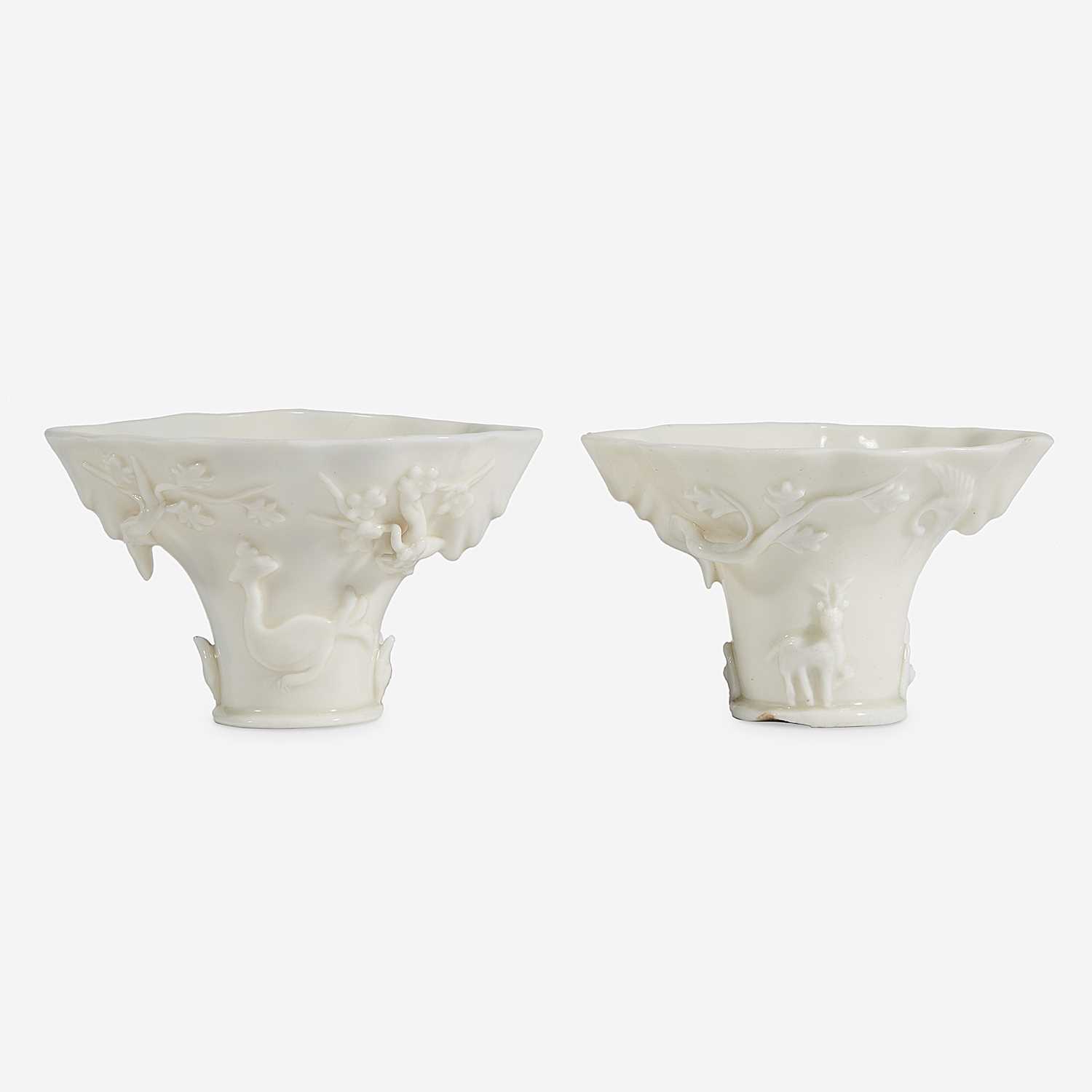 Lot 8 - Two similar Chinese Dehua porcelain libation cups 德化窑盃两件