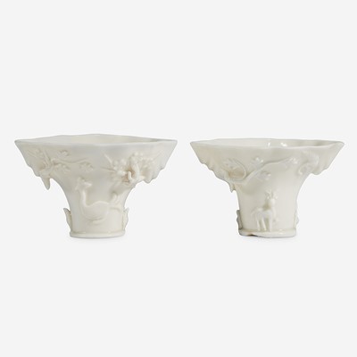 Lot 8 - Two similar Chinese Dehua porcelain libation cups 德化窑盃两件