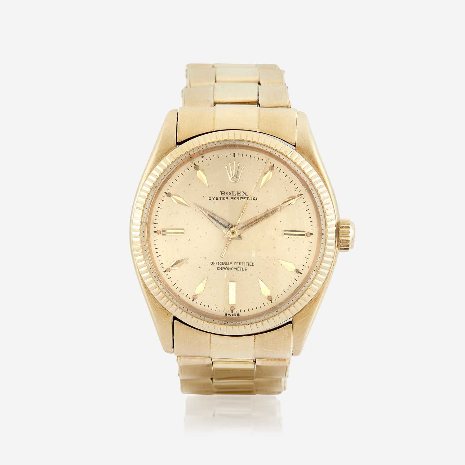 Lot 120 - An eighteen karat gold, automatic, bracelet wristwatch, Rolex