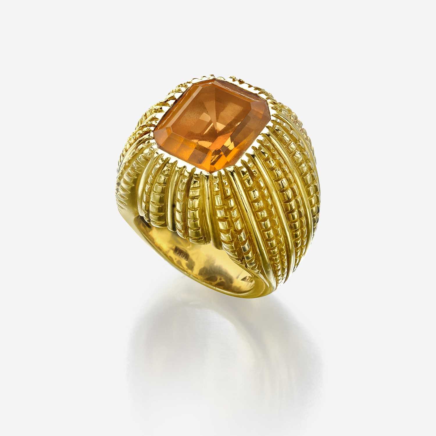 Lot 52 - An eighteen karat gold and citrine ring, Verdura