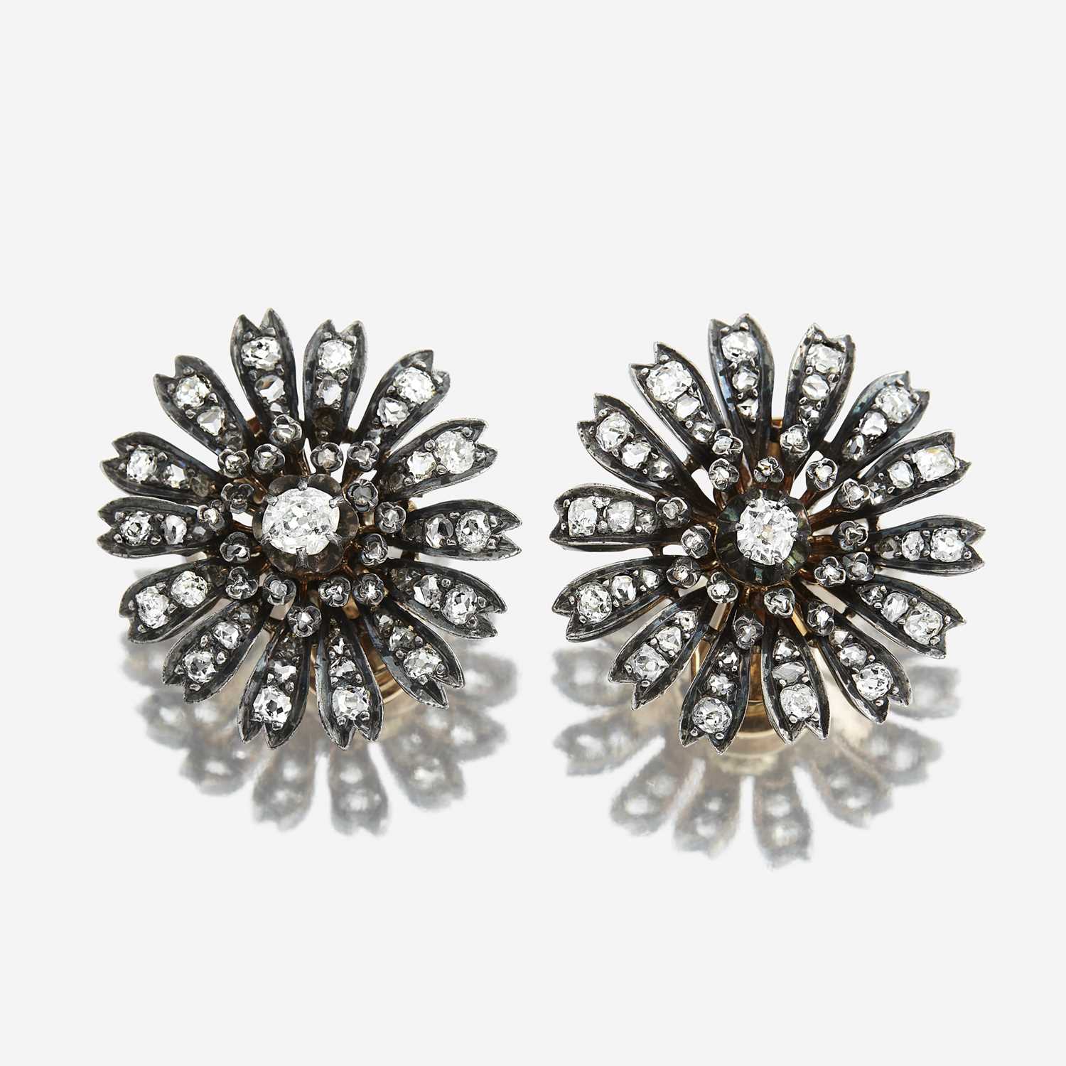 Lot 8 - A pair of antique diamond earrings