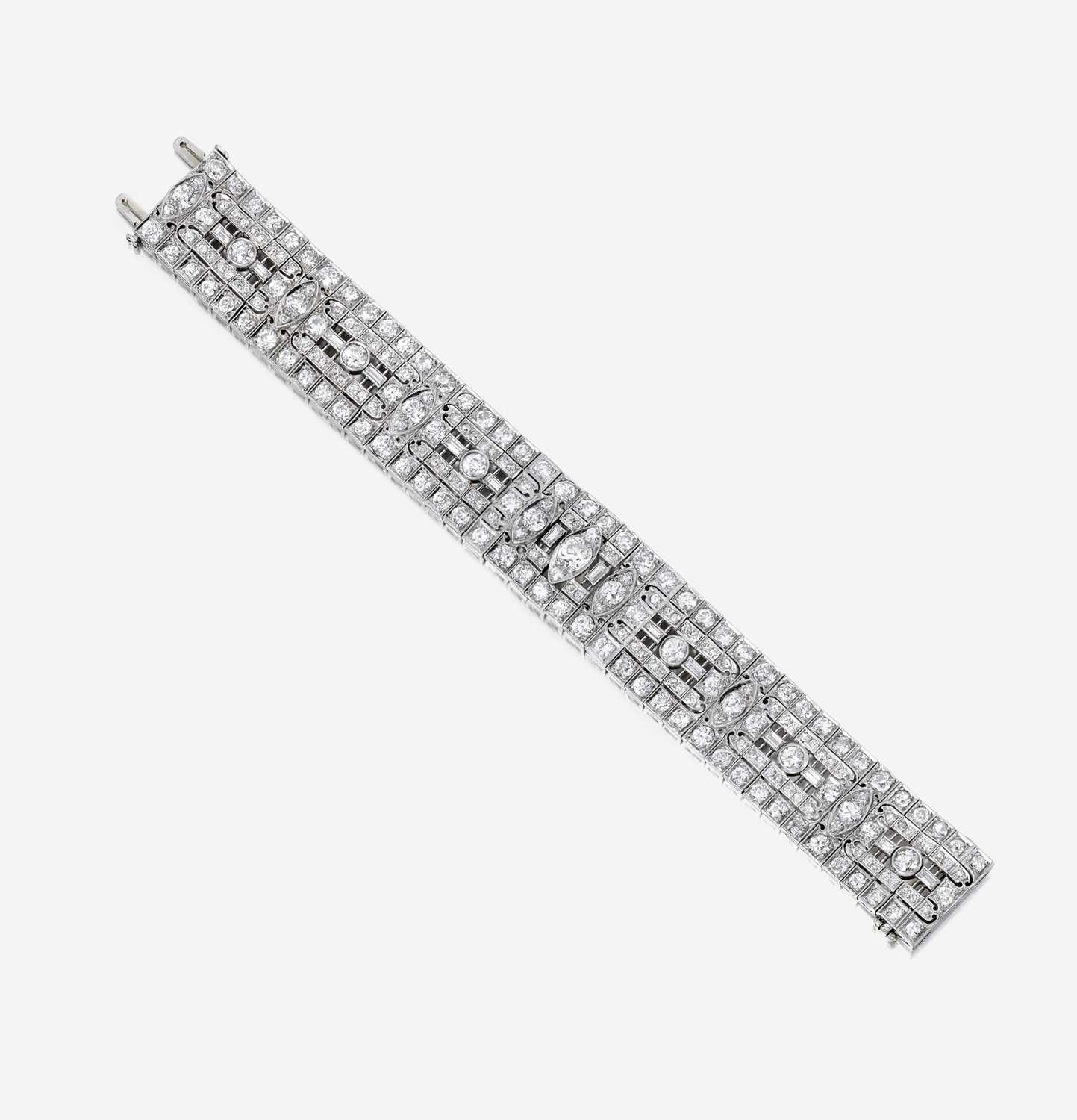 Lot 6 - An Art Deco diamond and platinum strap bracelet