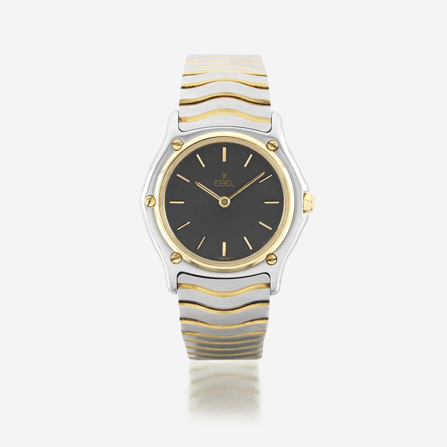 Lot 128 - A stainless steel and eighteen karat gold, bracelet wristwatch, Ebel