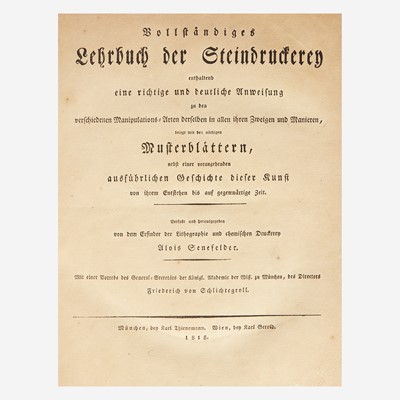 Lot 113 - [Printing] Senefelder, Alois
