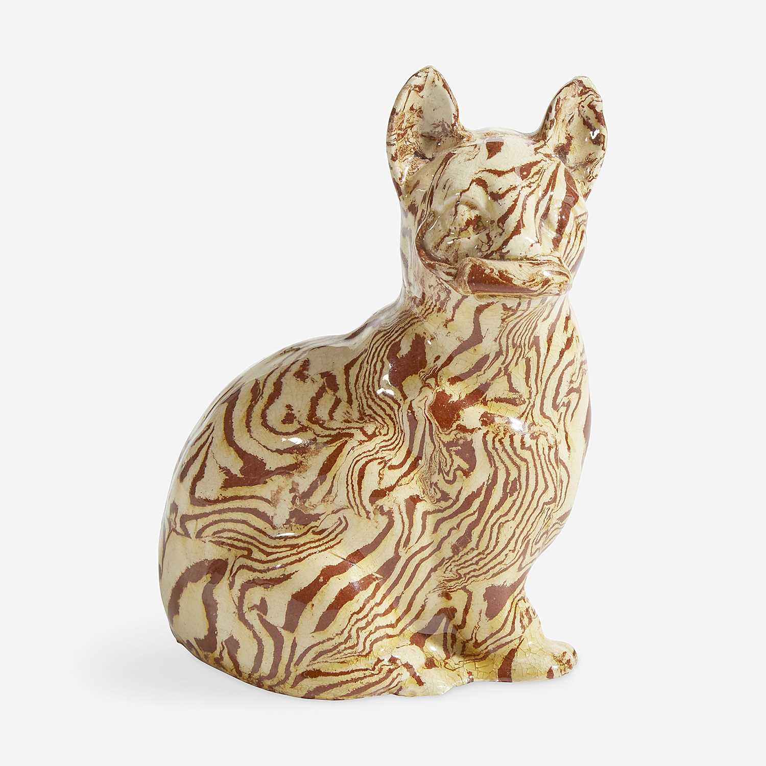Lot 79 - A Staffordshire agateware figure of a cat with mouse