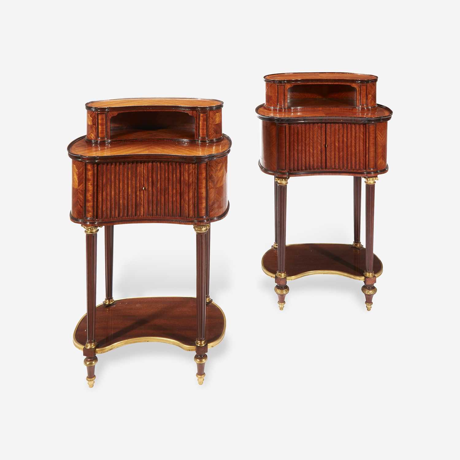 Lot 33 - A Pair of Louis XVI Style Gilt-Bronze Mounted Fruitwood and Mahogany Side Tables