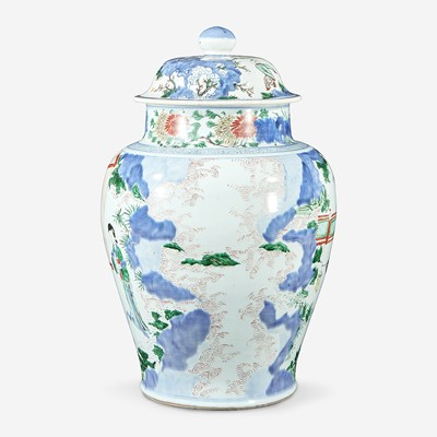 Lot 62 - A Chinese wucai-decorated porcelain large jar and cover