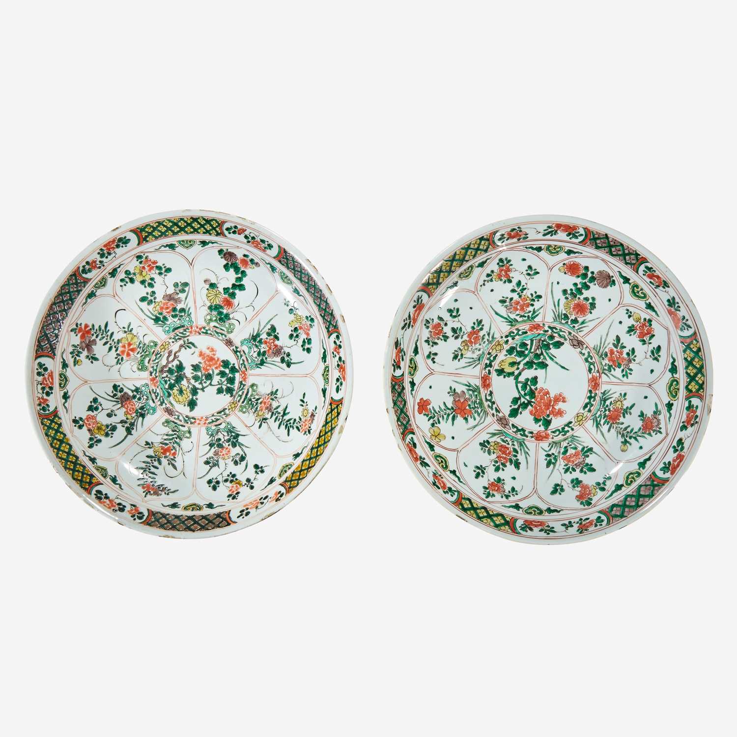 Lot 40 - Two similar Chinese famille verte-decorated porcelain large dishes
