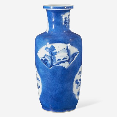 Lot 72 - A Chinese powder blue-glazed porcelain rouleau vase