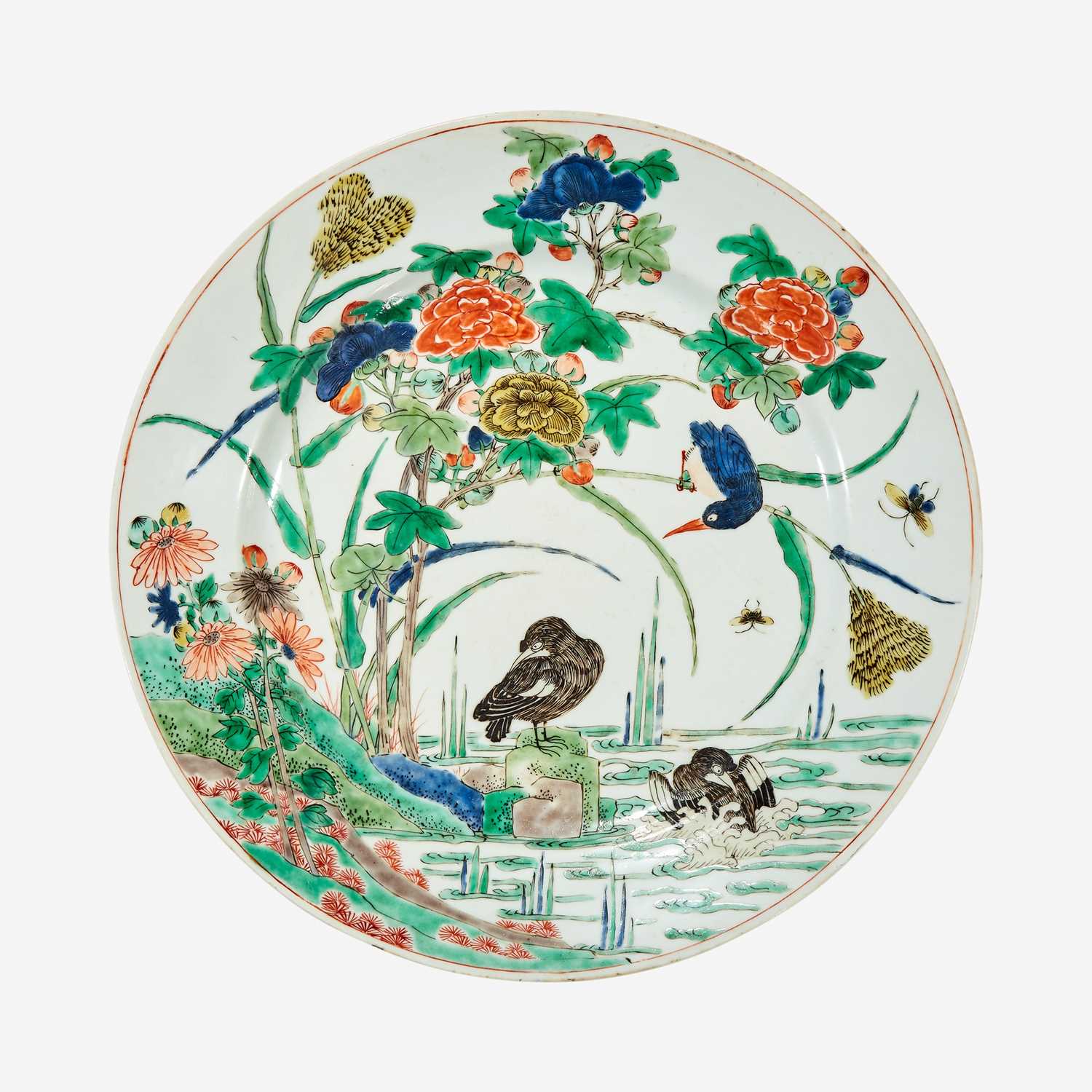 Lot 64 - A Chinese famille verte-decorated porcelain "Waterfowl" dish