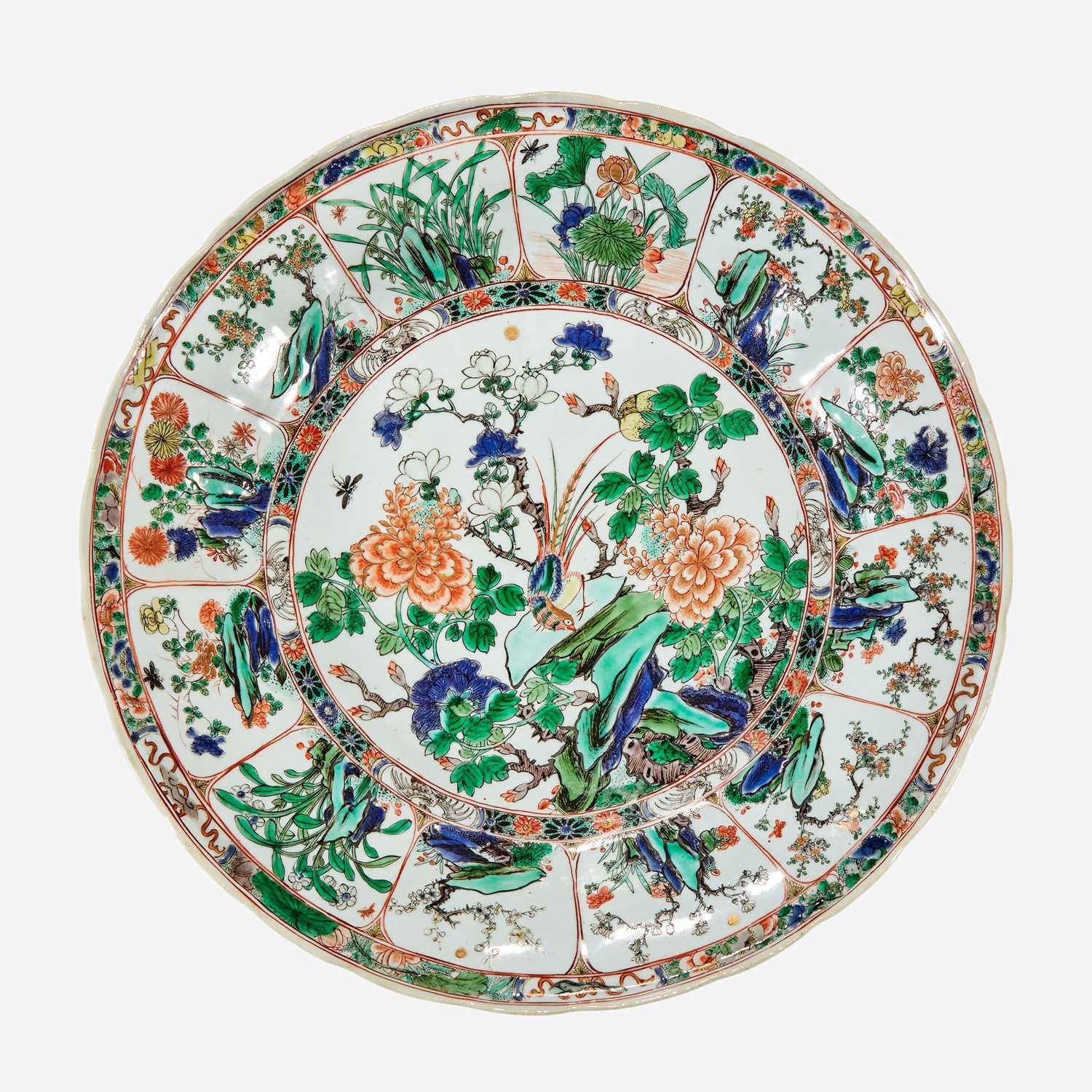 Lot 65 - A Chinese famille verte-decorated porcelain lobed dish