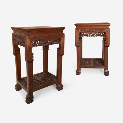 Lot 76 - A pair of Chinese hardwood square side tables