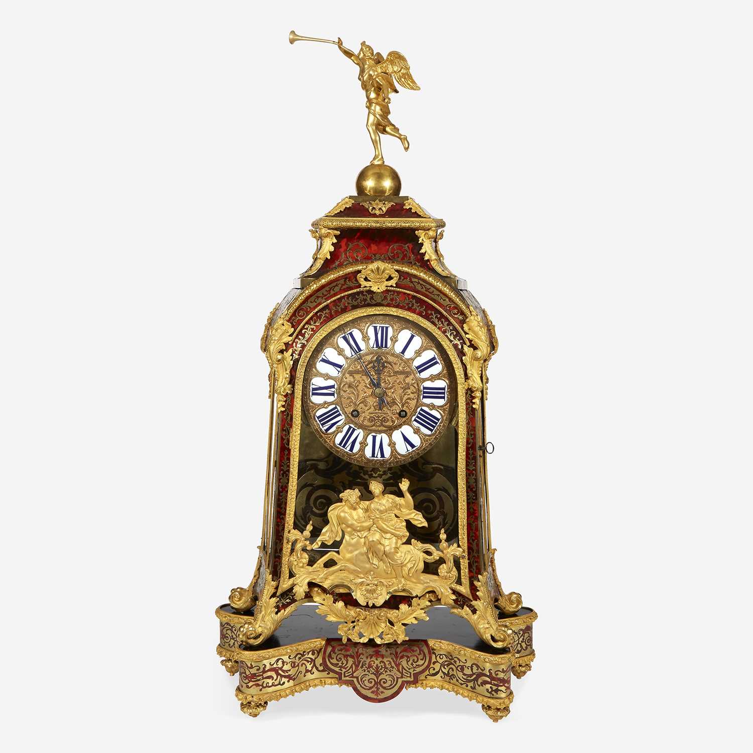 Lot 19 - A Louis XIV Ormolu-Mounted Brass-Inlaid Red Tortoiseshell Boulle Marquetry Mantel Clock on Stand*