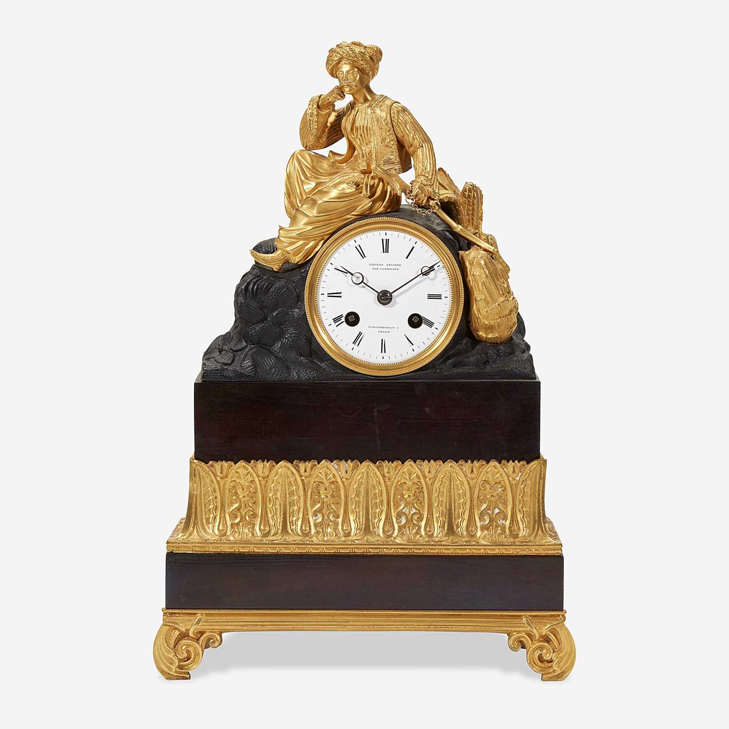 Lot 42 - A German Patinated and Gilt Bronze Mantel Clock