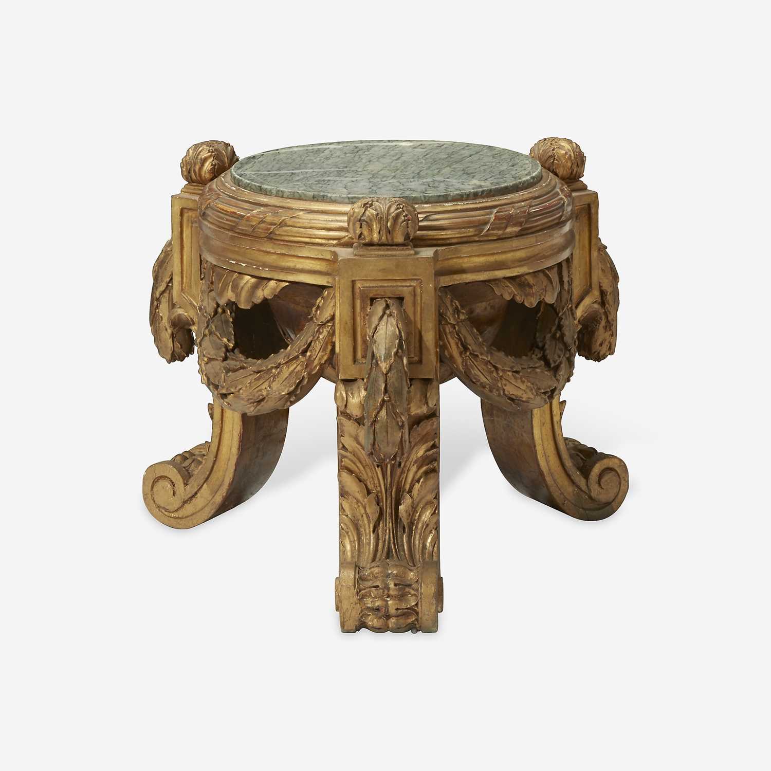 Lot 32 - A Louis XVI Style Giltwood and Marble Tabouret