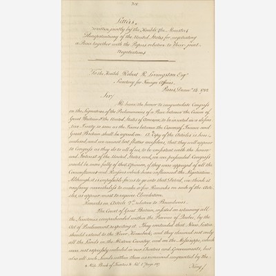 Lot 28 - [Americana] [Treaty of Paris] [Franklin, Benjamin, and John Adams, and John Jay, et al.]
