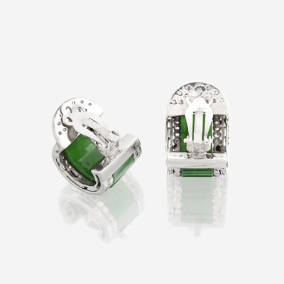 Lot 138 - A pair of jadeite jade and diamond earrings