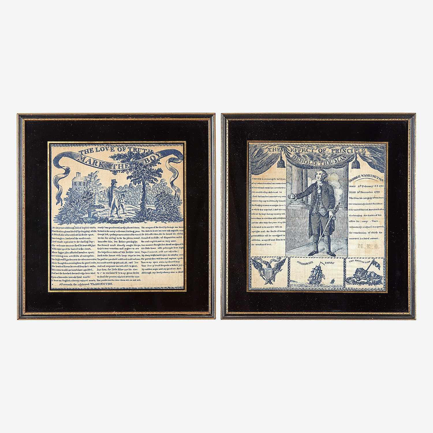 Lot 5 - Two copperplate-printed George Washington commemorative handkerchiefs in blue