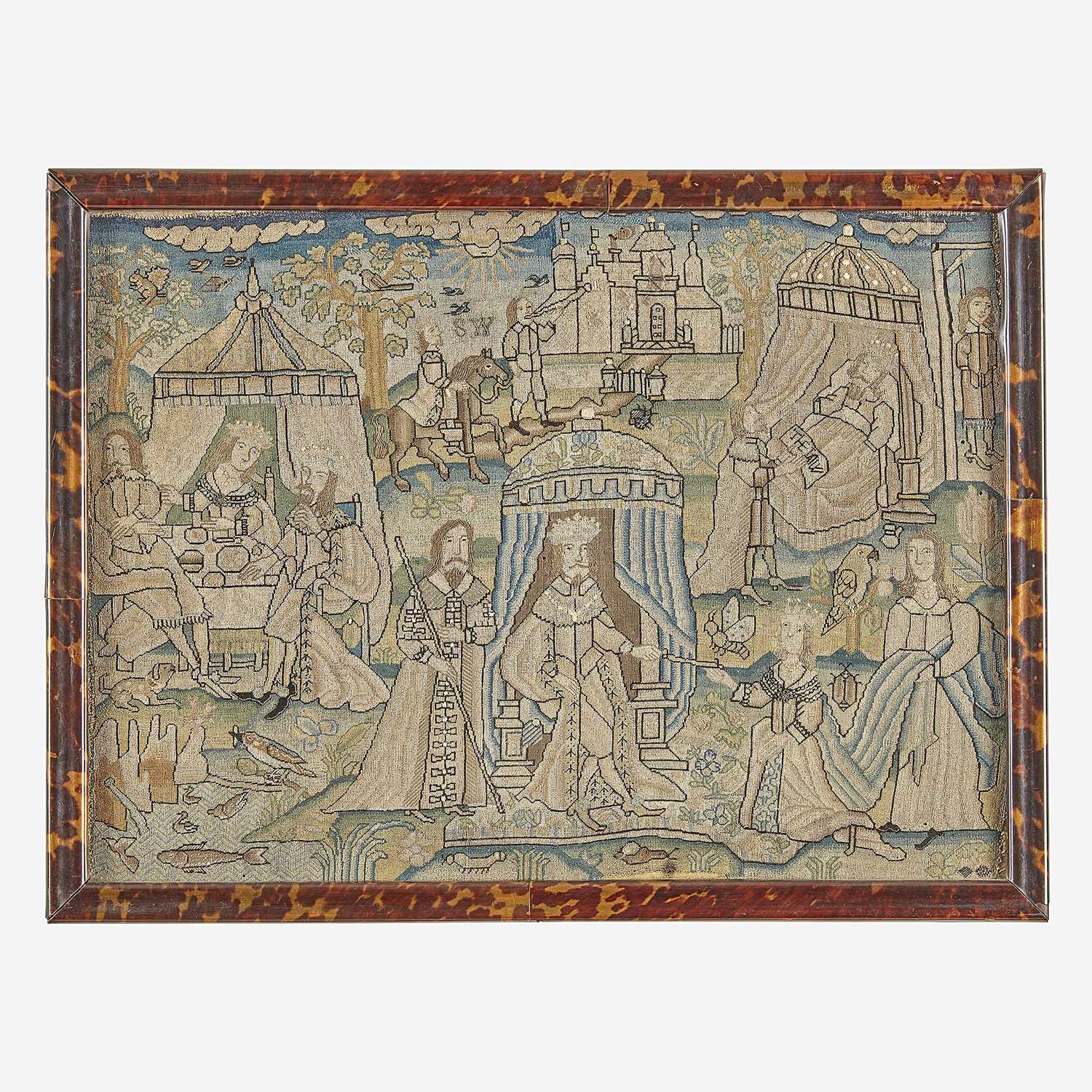 Lot 20 - A Charles II canvaswork picture depicting scenes from The Book of Esther