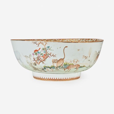 Lot 91 - A Chinese Export porcelain gilt and polychrome decorated punch bowl