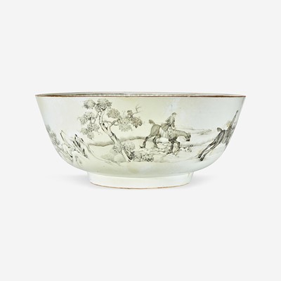 Lot 93 - A Chinese Export porcelain grisaille decorated punch bowl with hunt scenes