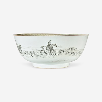Lot 93 - A Chinese Export porcelain grisaille decorated punch bowl with hunt scenes