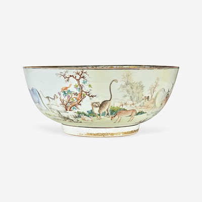 Lot 95 - A Chinese Export porcelain gilt and polychrome-decorated punch bowl