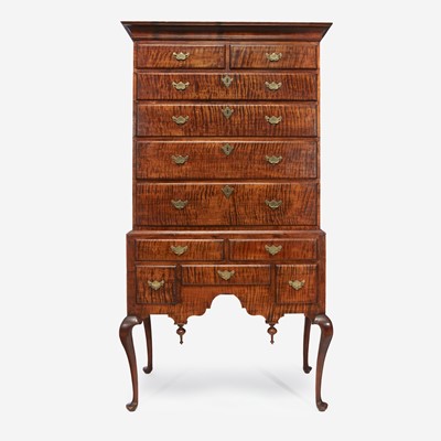 Lot 54 - A Queen Anne tiger maple high chest