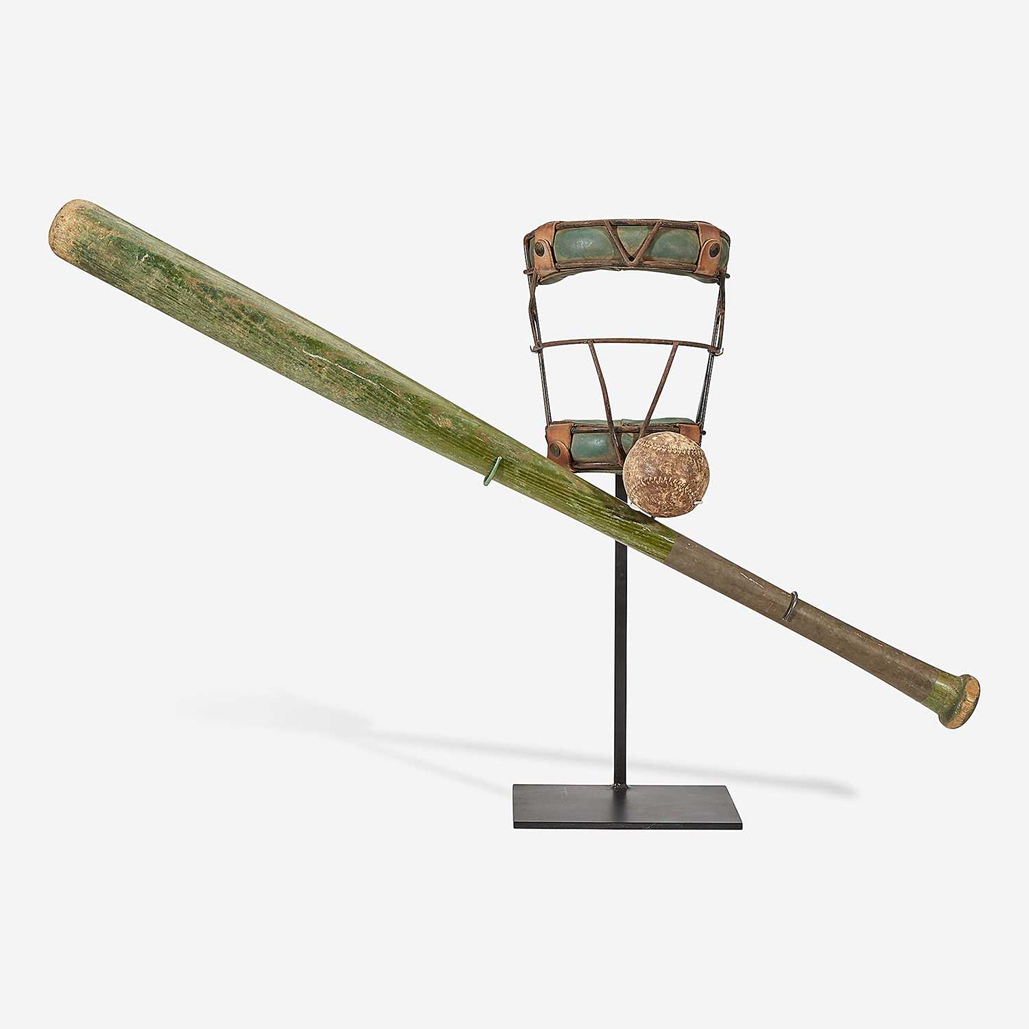 Lot 241 - A baseball assemblage: bat, umpire's mask and ball