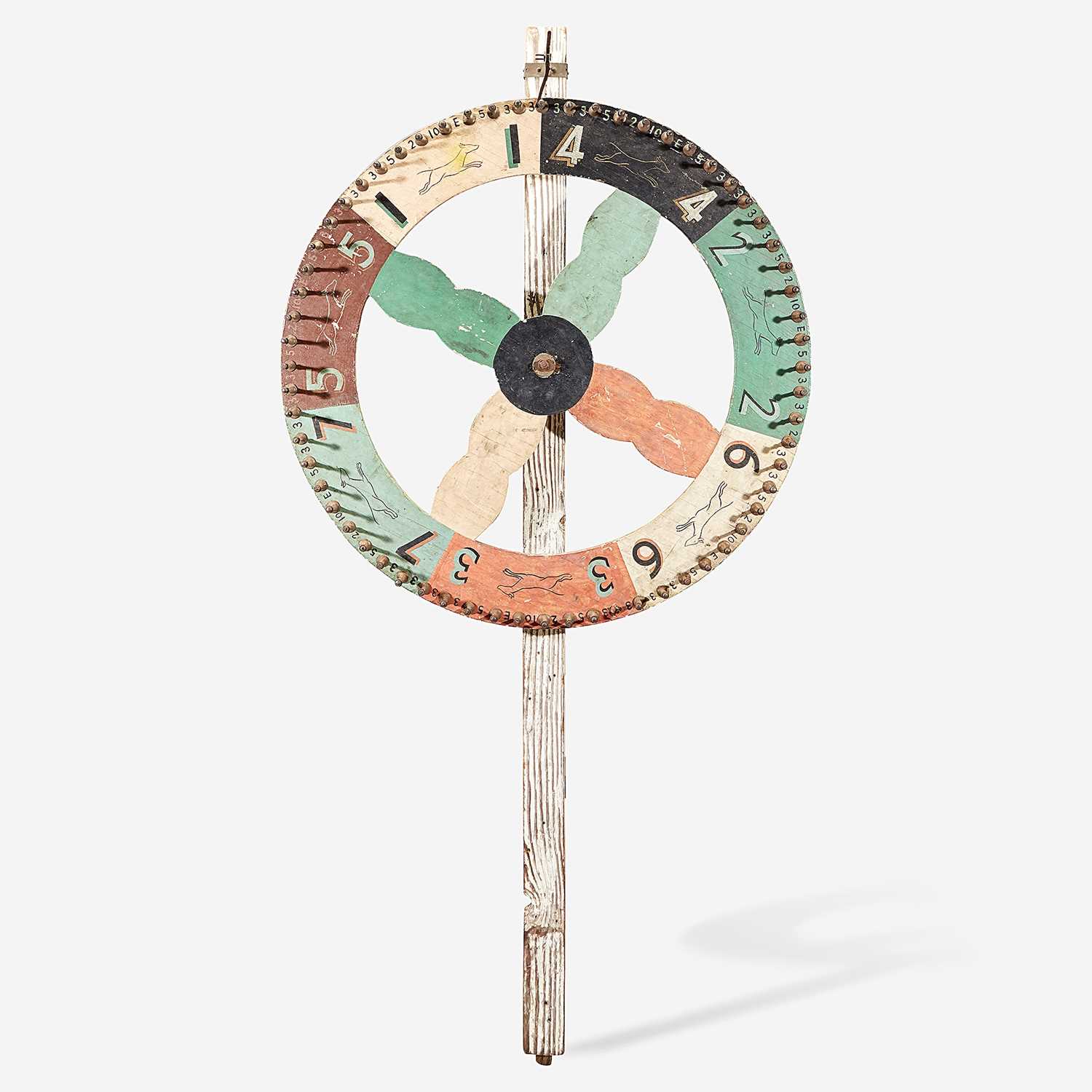 Lot 252 - A painted carnival wheel with stenciled figures of Pit bulls