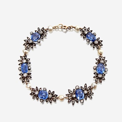 Lot 153 - A sapphire, diamond, and seed pearl suite