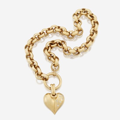 Lot 88 - An eighteen karat gold necklace and diamond pendant necklace
