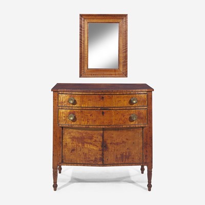 Lot 172 - A Federal carved tiger maple bowfront dressing table together with tiger maple mirror
