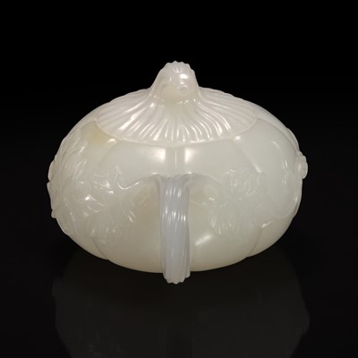 Lot 116 - A small Chinese white jade melon-form teapot 瓜形玉茶壶